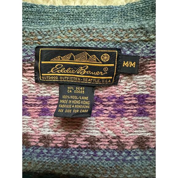 Eddie Bauer 100% Wool Cardigan Sweater Women s M Relaxed Nordic Fairisle classic - Picture 5 of 13